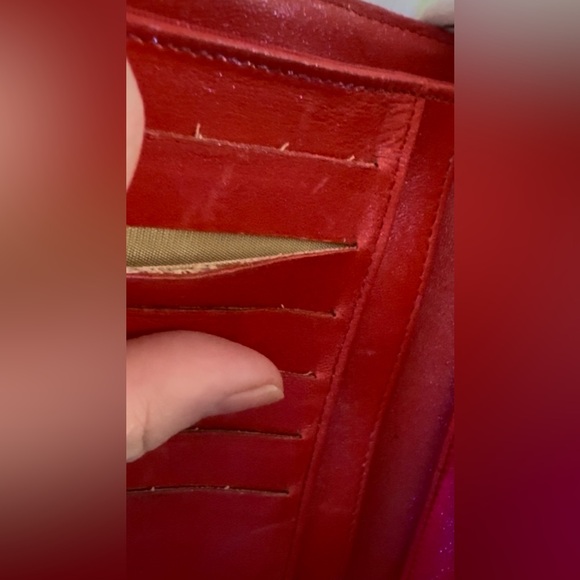 EUC Chanel Red Perforated Leather Snap Closure Trifold Wallet Custom Shimmer - Picture 14 of 16